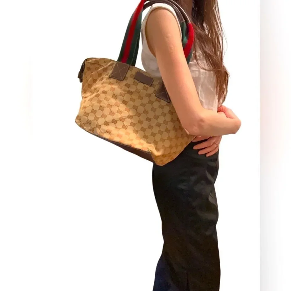 Gucci Gg canvas tote with web straps